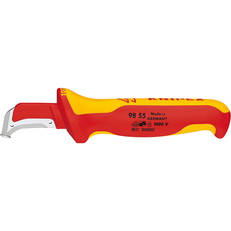 KNIPEX Kabelmesser VDE 9855, Hakenklinge, Gleitschuh, Klingenlänge 38mm, L=180mm