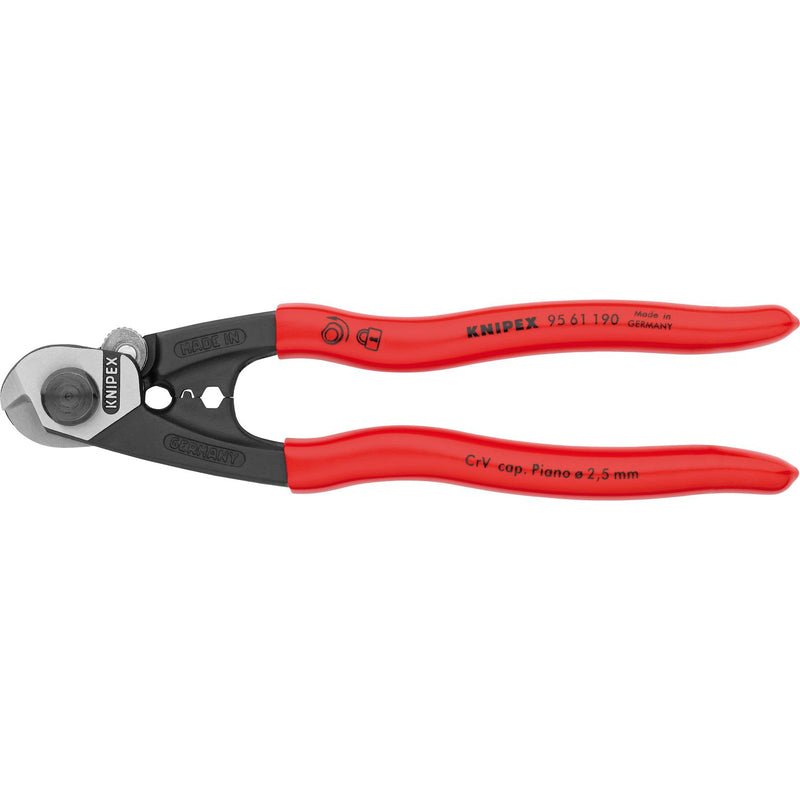 KNIPEX Drahtseilschere 9561 für Draht/Kabel bis 7mm, KS-Griff, poliert, L=190 mm