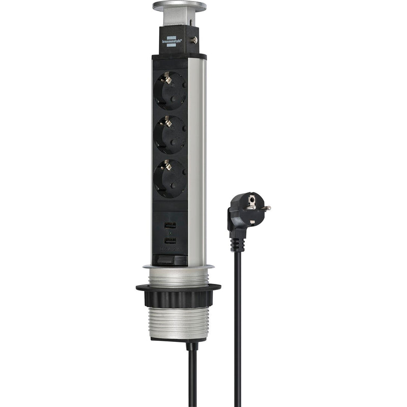 BRENNENSTUHL Steckdose Tower Power 3xSchuko, USB-A Charger, alufarbig