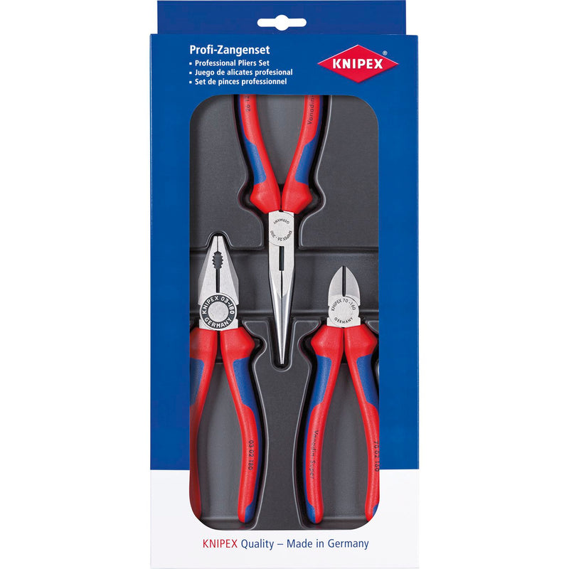 KNIPEX Zangenset Montage 3-teilig / Kombizange, Flachrundzange, Seitenschneider